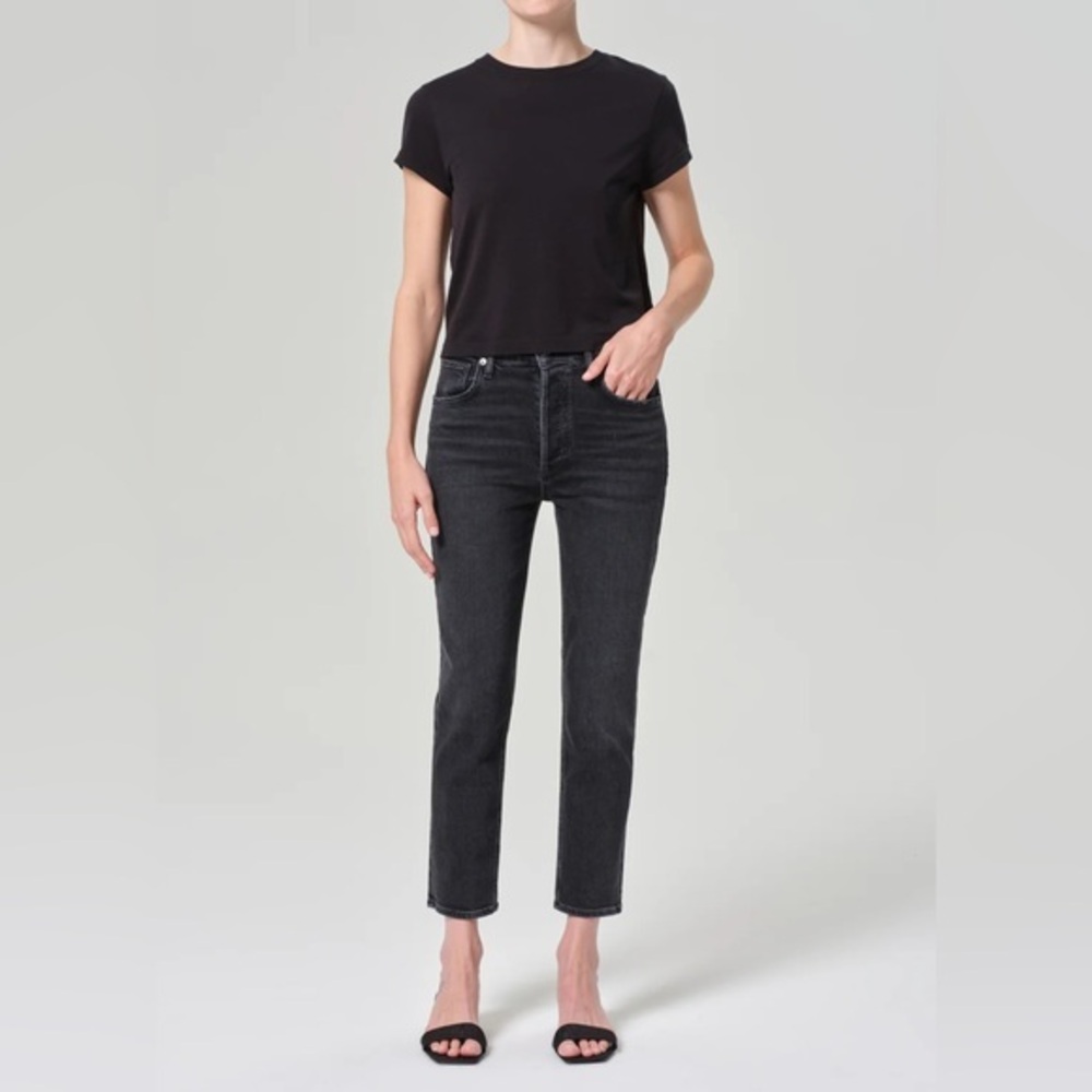 AGOLDE Riley High Rise Straight Crop Stretch Jeans in Panoramic Black Size 27